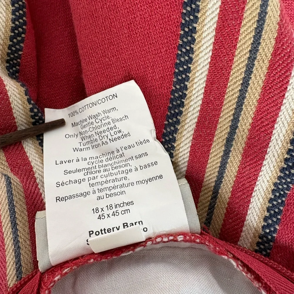 Pottery Barn Red Striped Square Pillow Sham